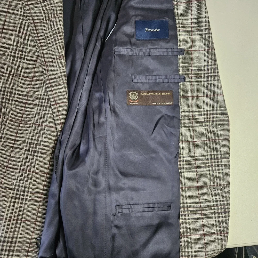 Faconnable Mens Blazer 42R Wool Cashmere Plaid Sport‎ Coat Suit Jacket